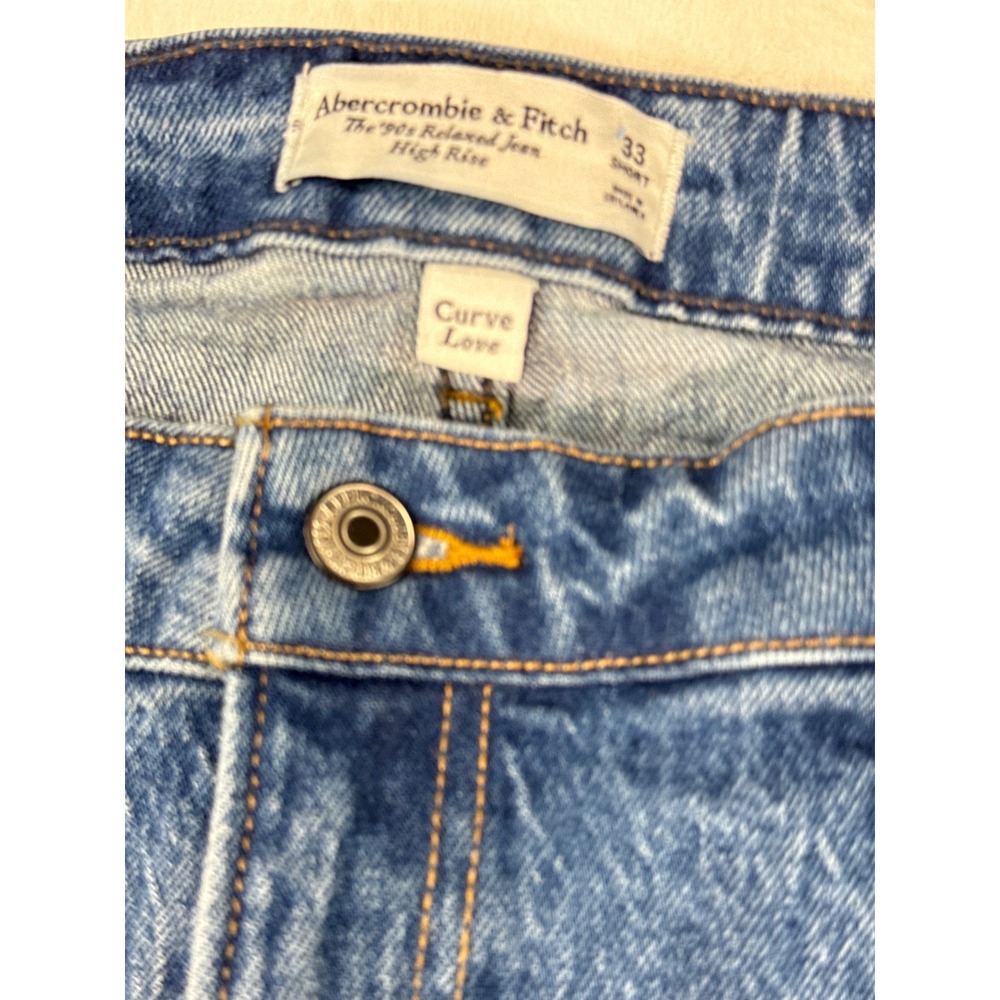 Abercrombie & Fitch Curve Love 90s Relaxed Jean High Rise Blue 33 Short Womens - Picture 3 of 8